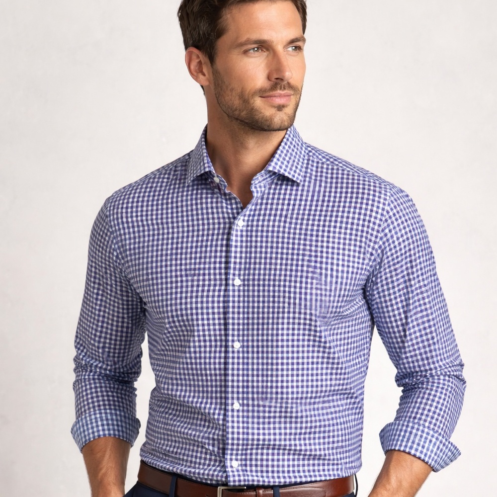 Mizzen & Main Button Down Shirt Size Medium Tall Purple Plaid Performance Office